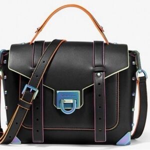 Micheal Kors Manhattan Black Satchel with Multicolor Trim